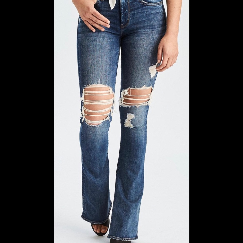 American Eagle Distressed High Waisted Flare Jeans